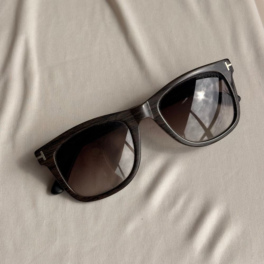 Vintage Tom Ford Leo Sunglasses - Wood-Look Frame, Brown/Grey